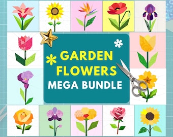 Garden Flower Mega Bundle, 14 Flower Quilt Block Pattern, Foundation Paper Piecing, PDF Download