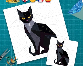 Halloween Cat Quilt Block, Foundation Paper Piecing, Fpp Block Modern, PDF Instant Download