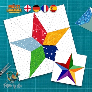 No Y-Seam Star Quilt Block Pattern: 5-Point FPP (PDF Download)