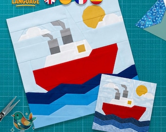 Sailing Ship Quilt Block Pattern: Foundation Paper Piecing, Nautical Ocean, Nautical Quilt, PDF Download