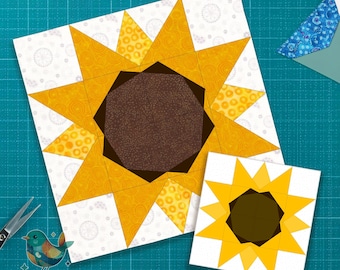 Sunflower Quilt Block Pattern, Foundation Paper Piecing (PDF Download)