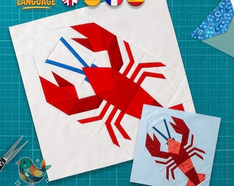 Lobster Quilt Block Pattern: Foundation Paper Piecing, Nautical Ocean, Nautical Quilt, PDF Download