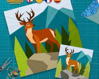 Deer Quilt Block Pattern: Foundation Paper Pieced, Winter Woodland Scene (PDF Download)
