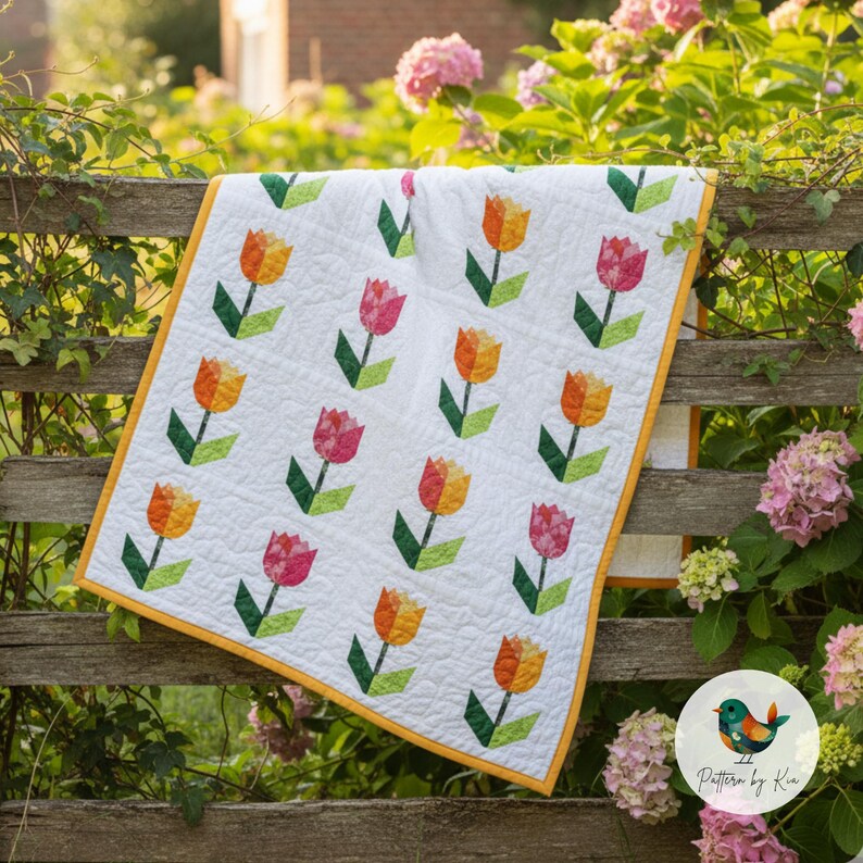 April Patterns Tulip Quilt Block Pattern, Spring Flower Quilt, Foundation Paper ...