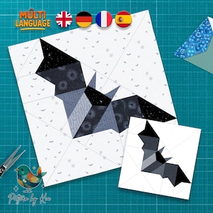 Patrón de bloque de edredón de murciélago, diseño de Halloween de FPP (patrón PDF)
