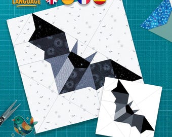 Bat Quilt Block Pattern, FPP Halloween Design (PDF Pattern)