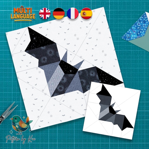 Bat Quilt Block Pattern, FPP Halloween Design (PDF Pattern)