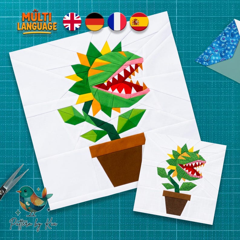 Venus Flytrap Quilt Block Pattern, Foundation Paper Piecing, Monster Plants FPP, Plant Quilt Block, PDF Download