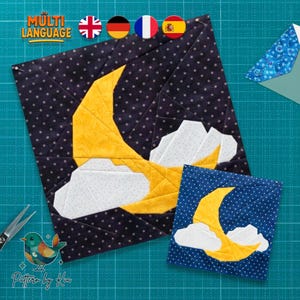 Moon and Clouds Quilt Block Pattern, Foundation Paper Piecing, 5 Sizes (PDF Download)