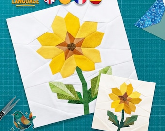 Motif de blocs de courtepointe Primevère, fondation de papier peint, motif floral de jardin (téléchargement PDF)