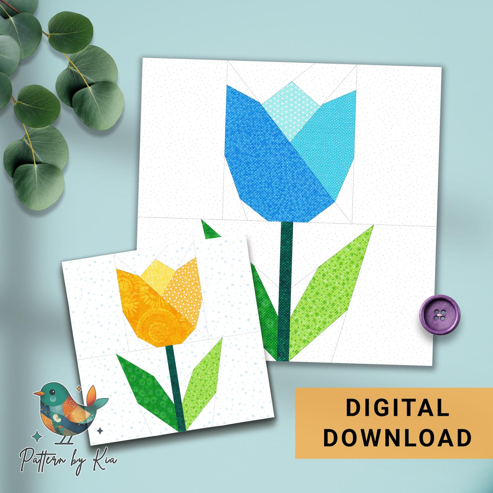 April Patterns Tulip Quilt Block Pattern: FPP Foundation Paper Piecing, 5 Sizes (PDF ...