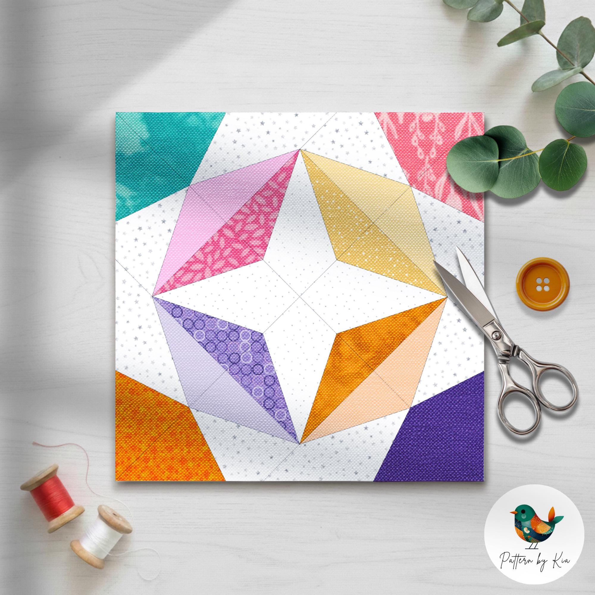 Diamond Star Quilt Block Pattern: 5 Sizes, Star Quilt Block, PDF ...