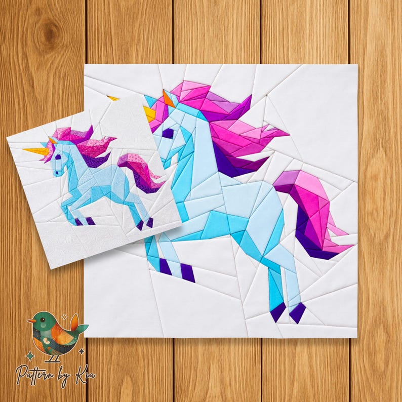 Magical Unicorn FPP Quilt Block Pattern | Foundation Paper Piecing | Geometric Animal Quilt | PDF Download