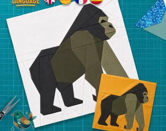 Gorilla Quilt Block Pattern: Foundation Paper Piecing, Jungle Animal (PDF Download)