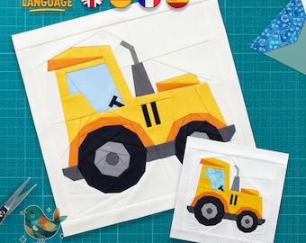 Motif de blocs de courtepointe pour tracteur, assemblage de papier de base, courtepointe pour garçon (téléchargement PDF)