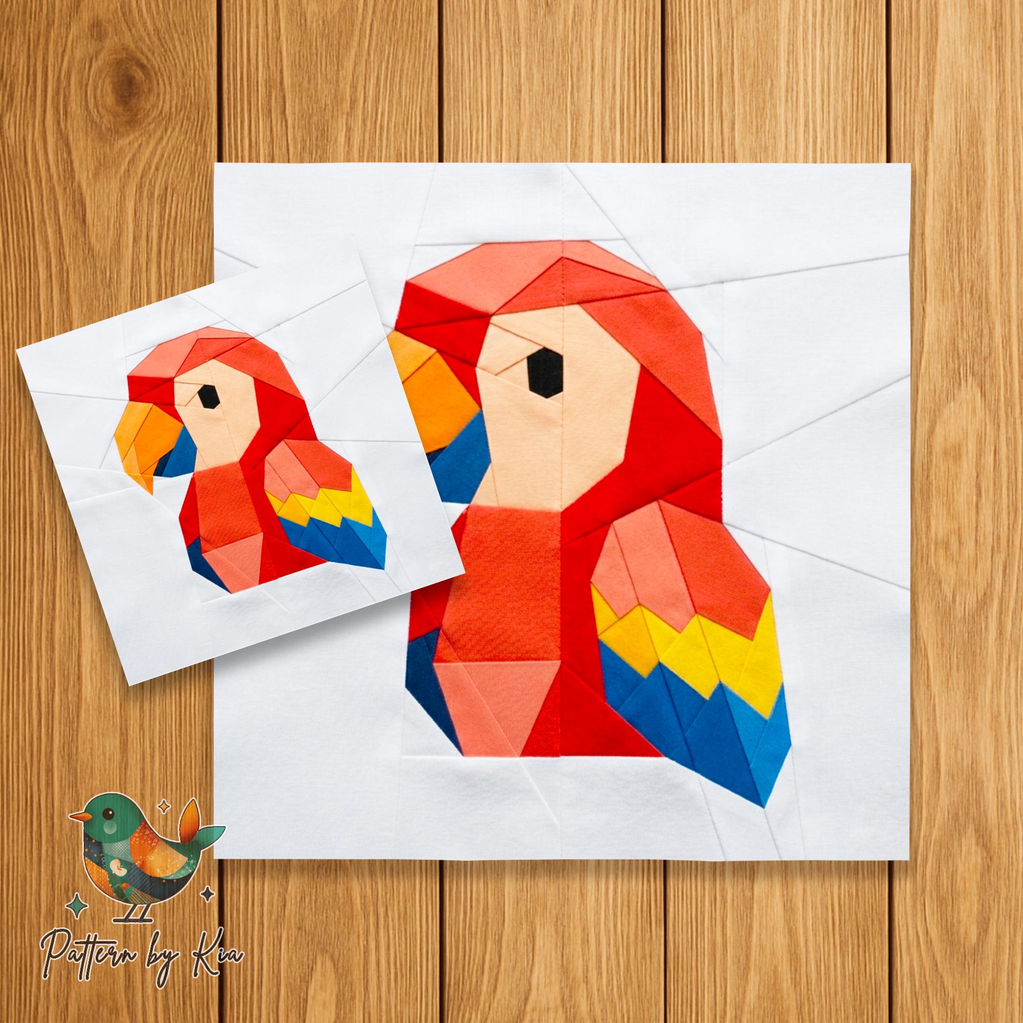 Patchwork Parrot Tiny Parrot Foundation Paper Piecing, Quilt Block Pattern, Animal ...