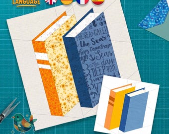 Couple of Book Quilt Block, Library Quilt Pattern, 5 Sizes, Foundation paper Piecing,  PDF Download