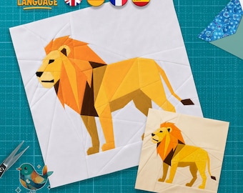 Lion Quilt Block Pattern: Foundation Paper Piecing, Safari Animal Quilt, PDF Download