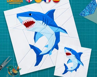 Shark Foundation Paper Piecing, Quilt Block Pattern, Ocean Animal Patchwork, PDF Download