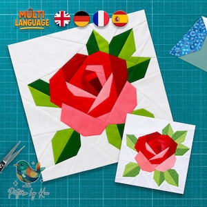 Rose Fpp Quilt Block Pattern | Foundation Paper Piecing | Flower Quilt Block | PDF Digital Download Pattern