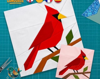 Cardinal Bird Quilt Block Pattern: Foundation Paper Piecing, Nature Bird Quilt, PDF Download