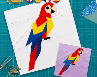 Parot FPP Quilt Block Pattern: Foundation Paper Piecing, Bird Quilt, PDF Download