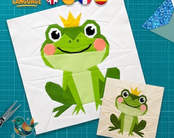 The Prince Frog FPP Quilt Block Pattern | Foundation Paper Piecing Frog Pattern | Cute Animal Quilt Block | PDF Digital Download Pattern
