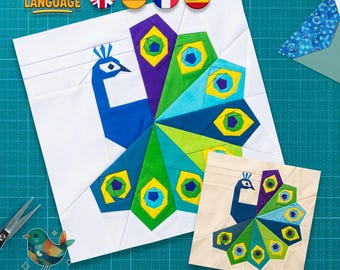 Peacock Quilt Block Pattern, Foundation Paper Piecing, Bird Quilt, PDF Download