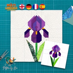 Iris Flower Quilt Block, Foundation Paper Piecing Pattern, PDF Instant Download