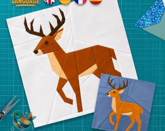 Deer Quilt Block Pattern: Foundation Paper Pieced, Winter FPP (PDF Download)