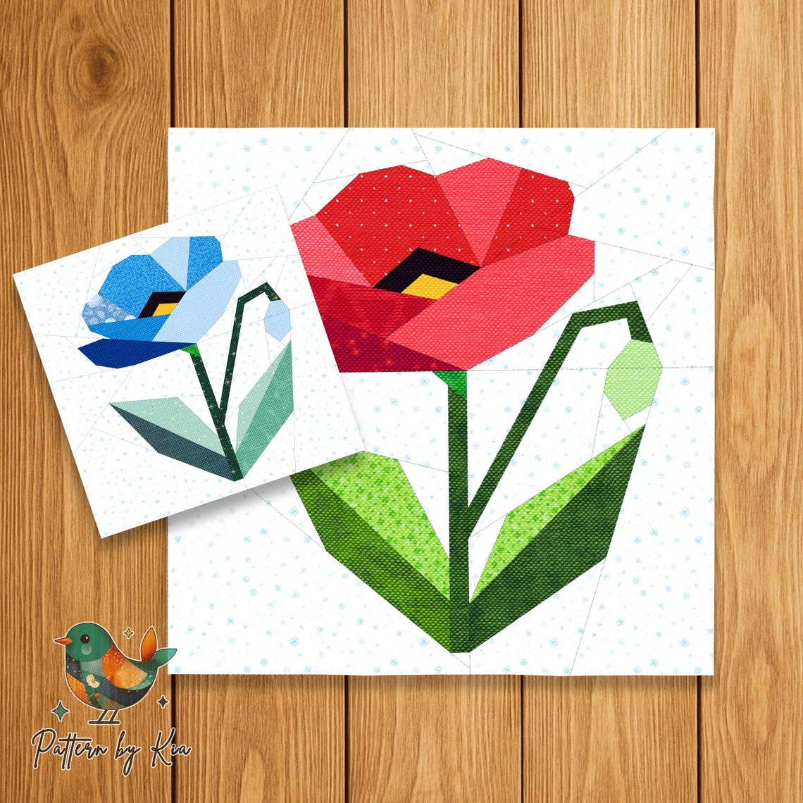 Poppy Flower Quilt Block Pattern, FPP 4 Sizes (PDF Download) - Etsy