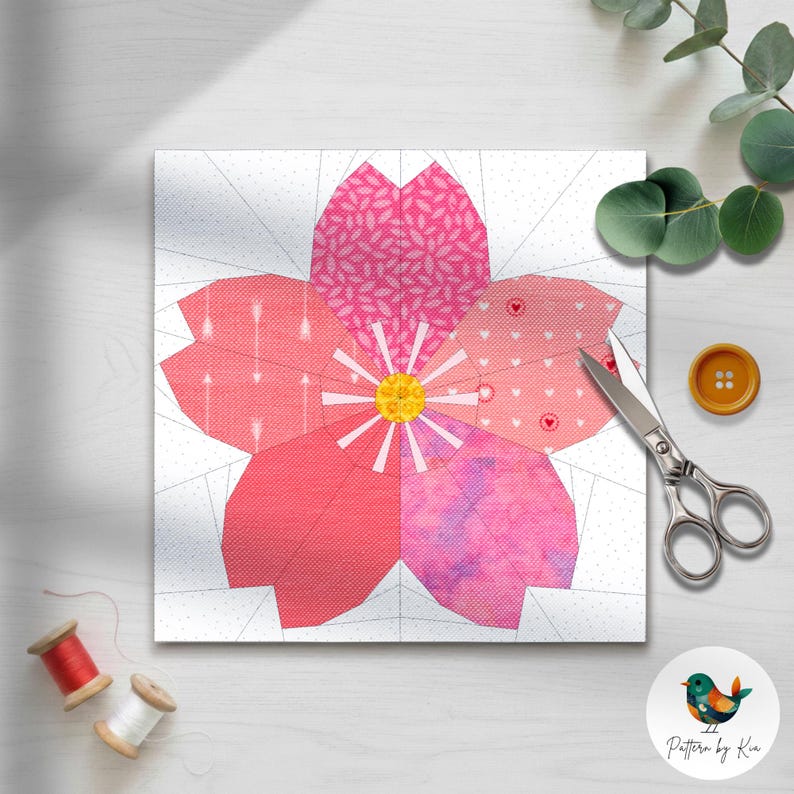 Tissue Paper Quilt Pattern Cherry Blossom 5 Sizes Quilt Block Pattern, Foundation Paper Piecing ...