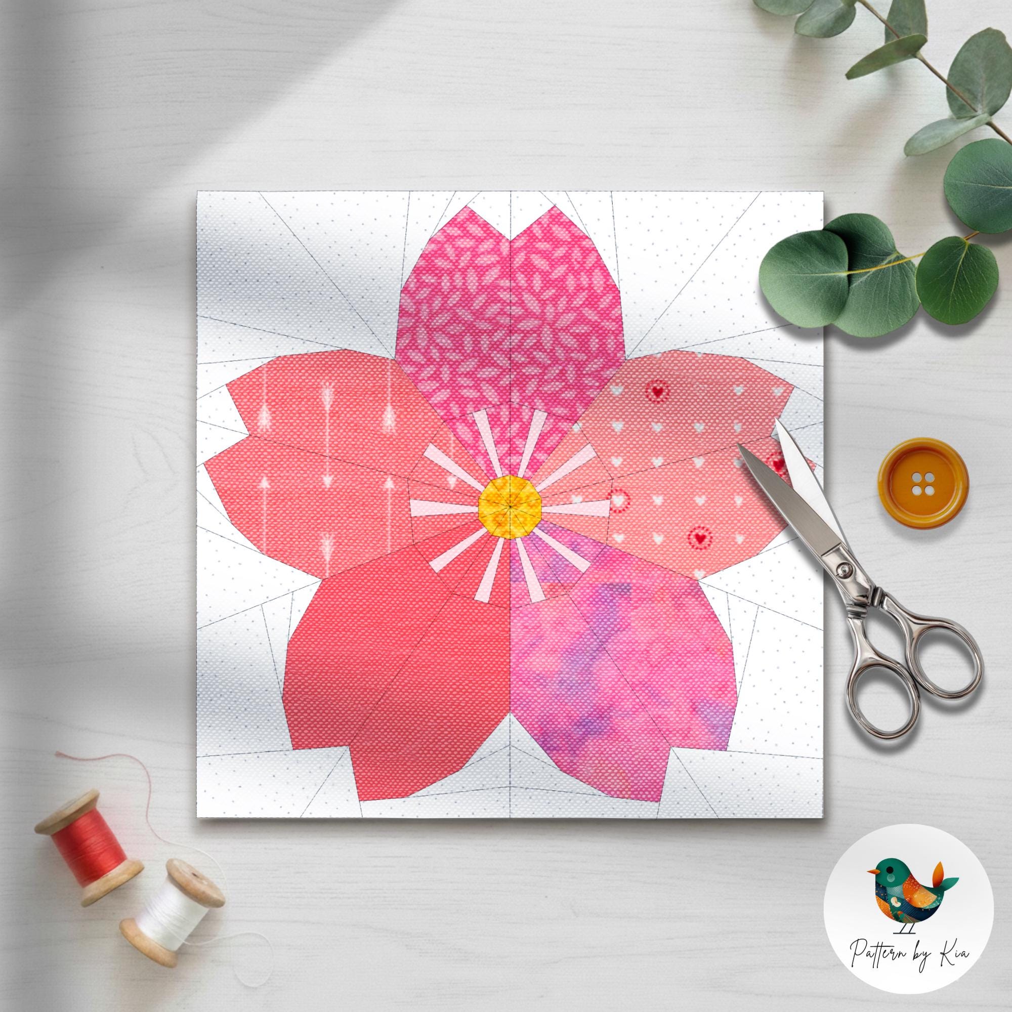 Cherry Blossom 5 Sizes Quilt Block Pattern, Foundation Paper Piecing ...