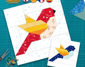 Quiltblokpatroon met vogels - foundation paperpiecing, 6 maten (pdf-patroon)