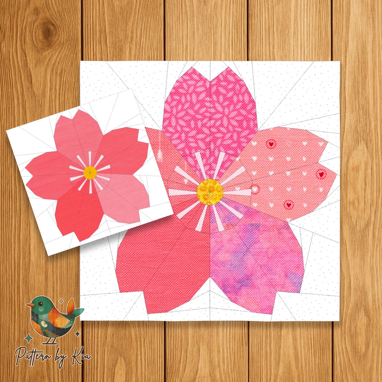 Cherry Blossom 5 Sizes Quilt Block Pattern, Foundation Paper Piecing ...