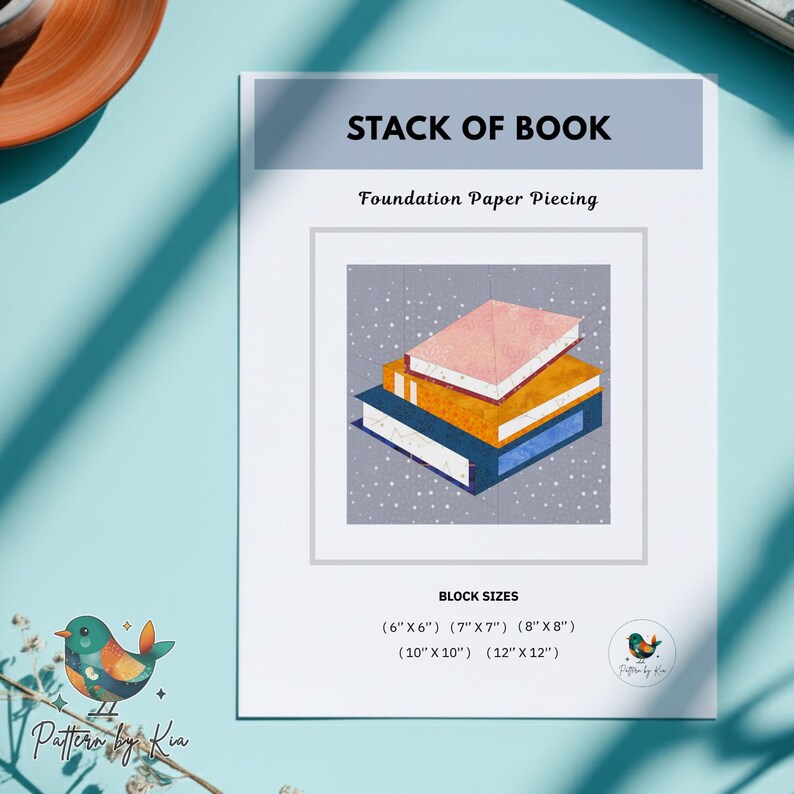 Stack of Book Quilt Block, Book Lovers, 5 Sizes, Foundation Paper ...