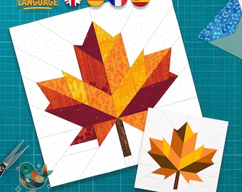 Maple Leaf Quilt Block Pattern: 5 Sizes Fpp Pattern, 4 Languages, Autumn Quilt, Foundation Paper Piecing, PDF Download
