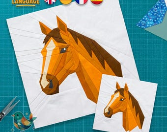 Horse Quilt Block Pattern, Foundation Paper Piecing, Animal Patchwork, PDF Download