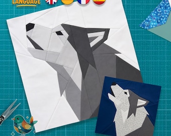 Howling Wolf Quilt Block Pattern: Foundation Paper Piecing, Wildlife Quilt, PDF Download