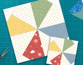 Mönster för Twister Pinwheel Quiltblock | FPP-mönster i 6 storlekar | PDF-nedladdning direkt