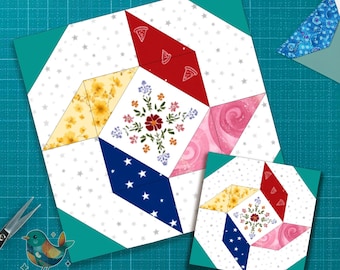 Mönster för Pinwheel Quilt Block: Foundation Paper Piecing (PDF-nedladdning, 6 storlekar)