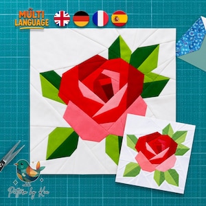 Rose Fpp Quilt Block Pattern | Foundation Paper Piecing | Flower Quilt Block | PDF Digital Download Pattern