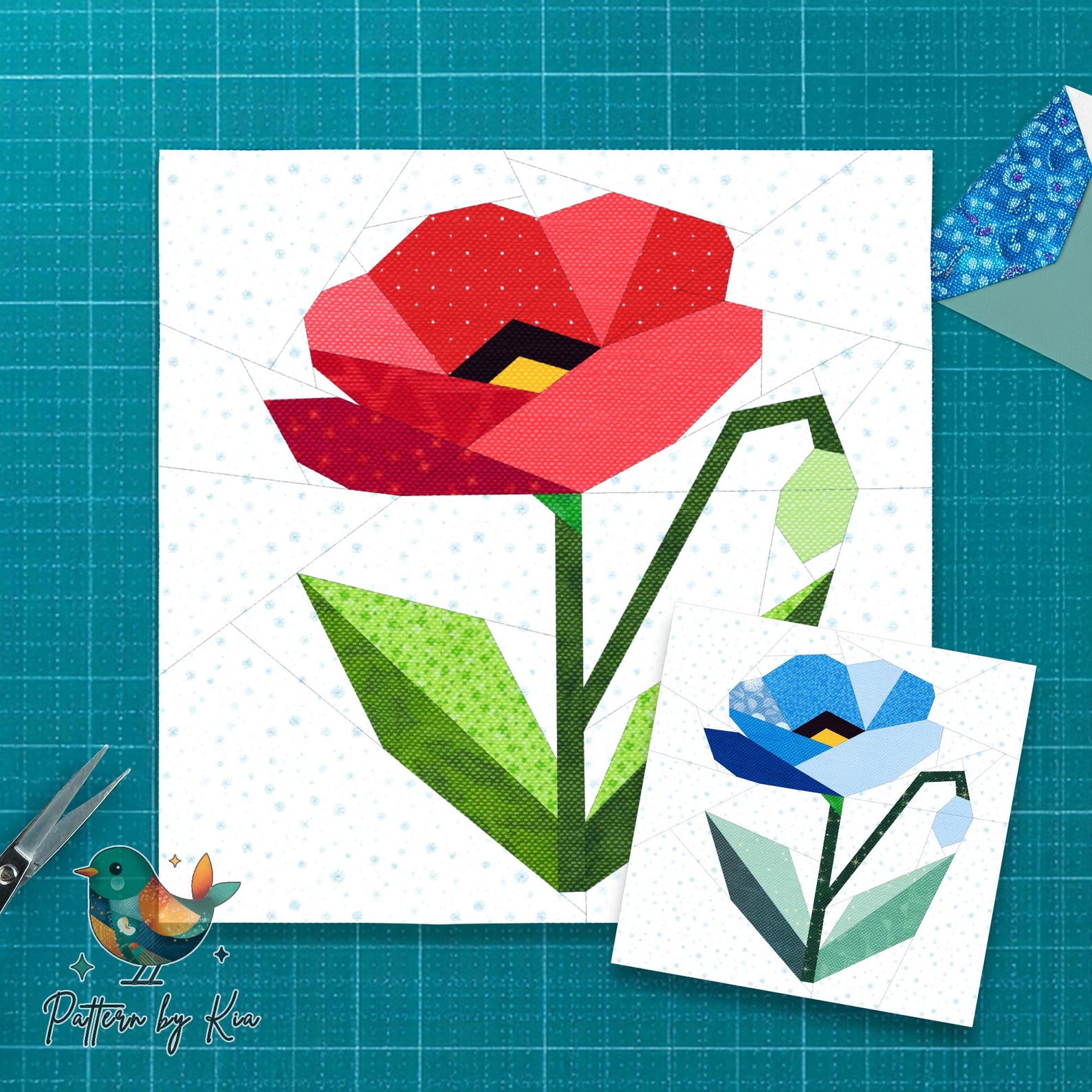 Poppy Flower Quilt Block Pattern, FPP 4 Sizes (PDF Download) - Etsy