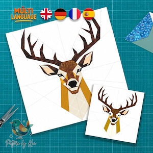 Assemblage de papier fond de teint cerf, motif de courtepointe Fpp, 24 pouces, téléchargement immédiat au format PDF