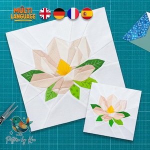 Magnolia Quilt-Block-Muster, PDF-Download, 4 Größen, PDF-Download