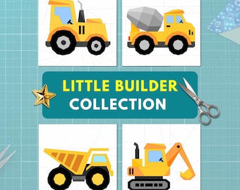Motif de courtepointe Little Builder, véhicules de construction, tracteur, bétonnière, camion à benne basculante (PDF)