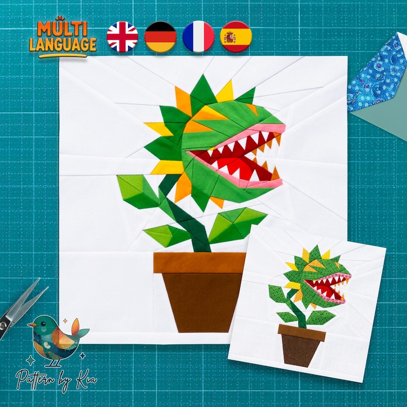 Venus Flytrap Quilt Block Pattern, Foundation Paper Piecing, Monster Plants FPP, Plant Quilt Block, PDF Download image 10