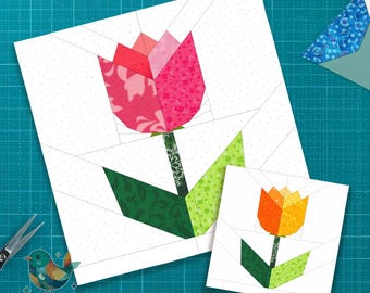 Tulip Quilt Block Pattern, Spring Flower Quilt, Foundation Paper Piecing, PDF Instant Download