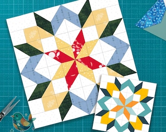 Patrón de bloque de patchwork Estrella de carpintero, FPP Estrella de retazos (Descarga instantánea en PDF)