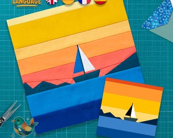 Sunset Ship Quilt Block Bundle, Foundation Paper Piecing, Ocean Quilt, PDF Download